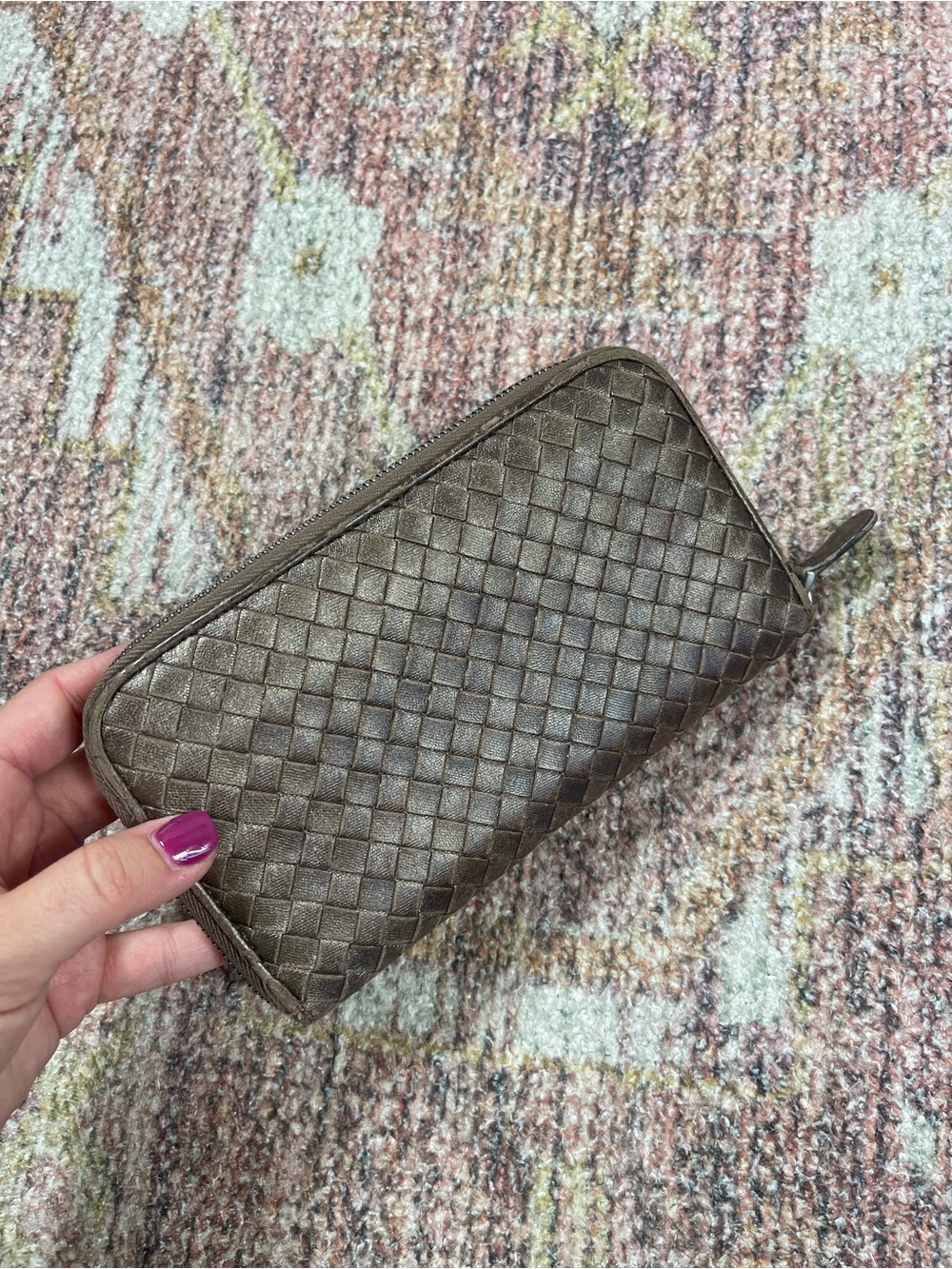 Bottega Veneta Intrecciato Leather Zip-Around Wallet Brown Taupe